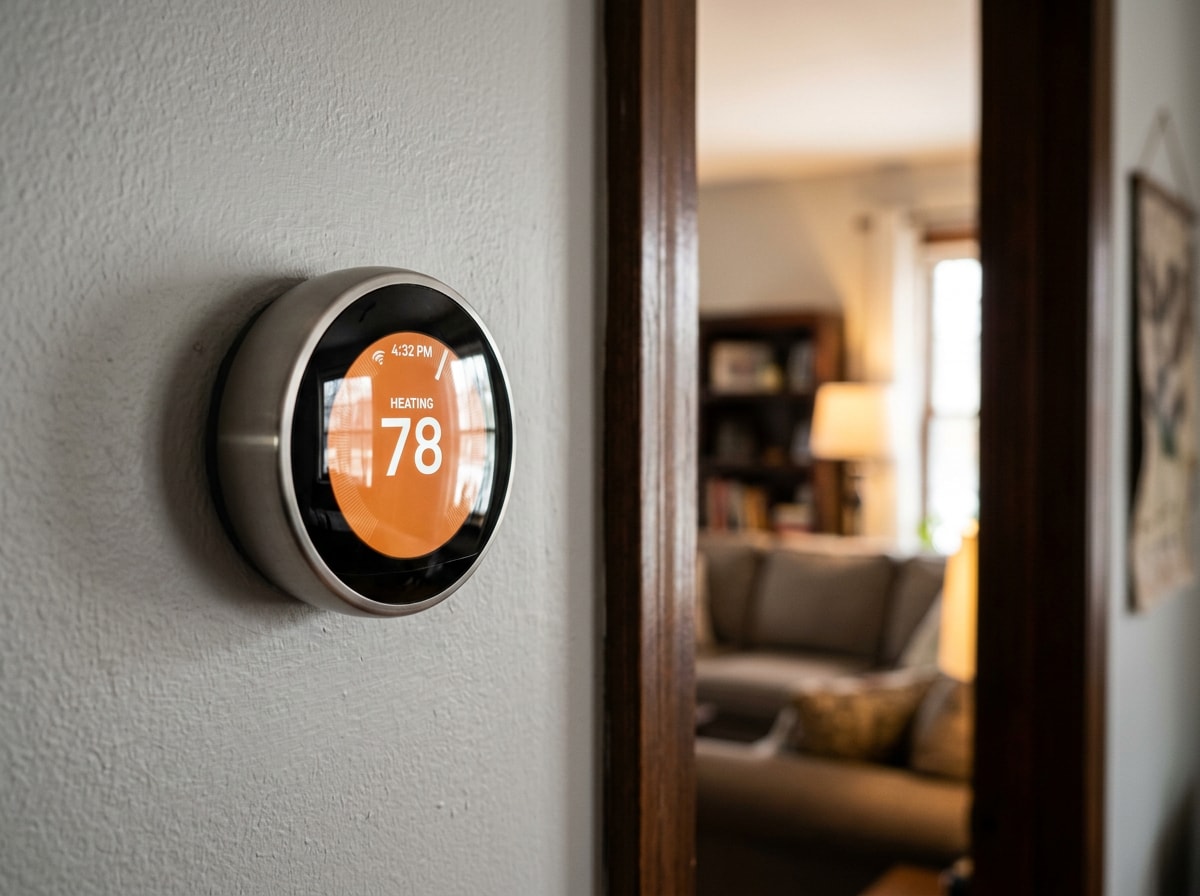 Smart thermostat on a wall set to 78 degrees inside a Media, PA home