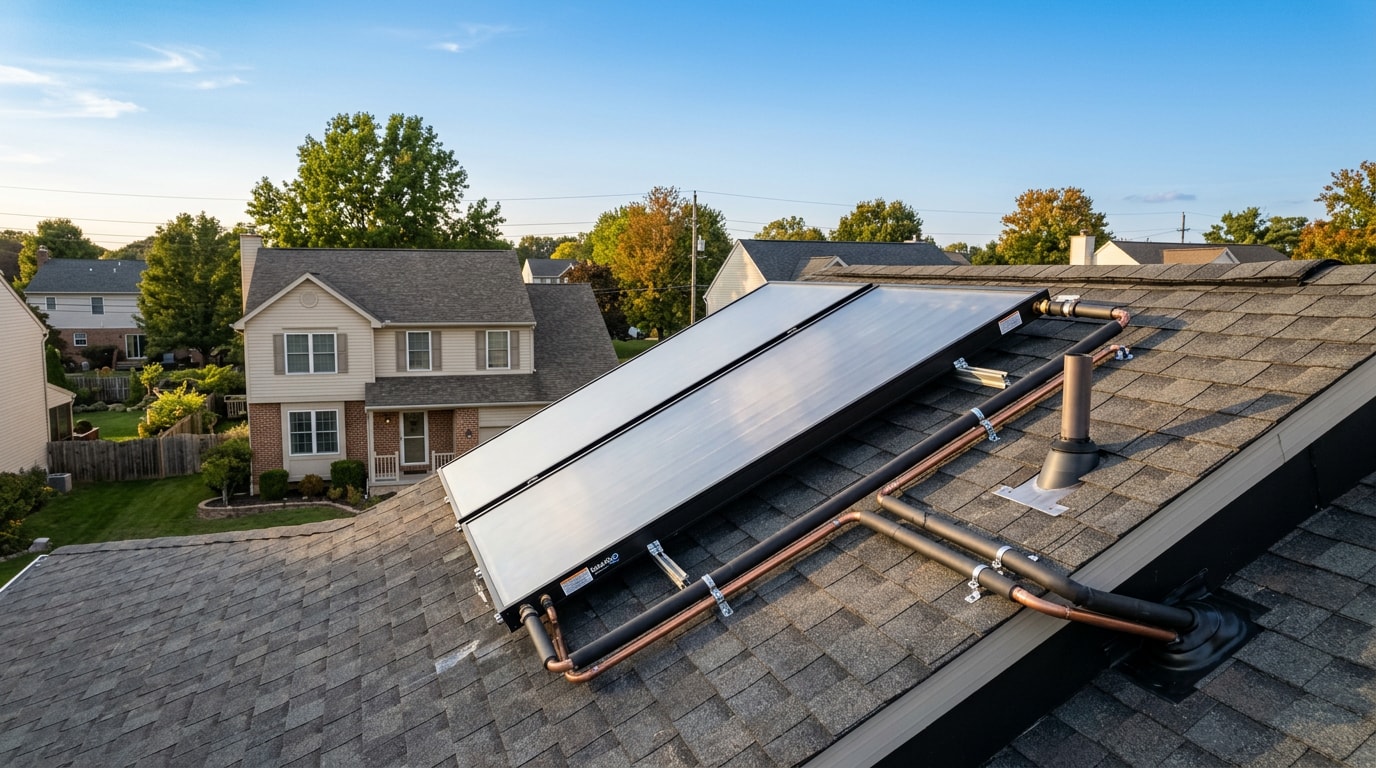 Rooftop solar thermal collectors on a home in Malvern, PA Rooftop solar thermal collectors on a home in Malvern, PA
