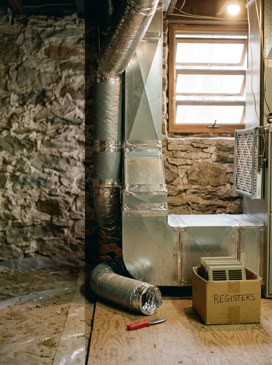 Ductwork and vent repair work inside a Brookhaven, PA home