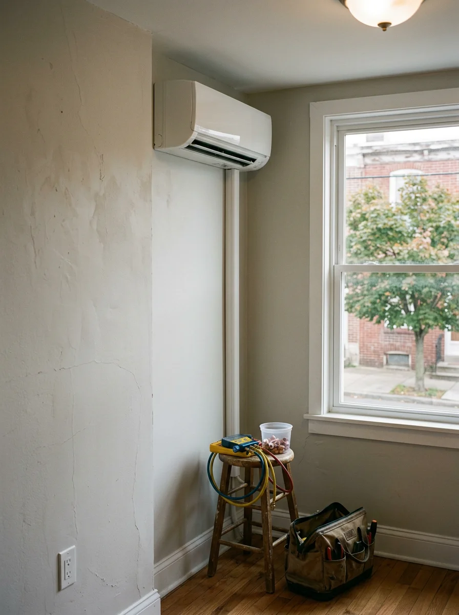 Ductless mini-split indoor unit mounted on a wall in a Coatesville, PA home