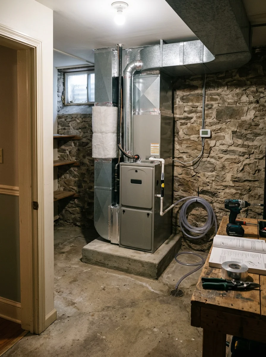 Ductwork and air handler in a older Ridley Park, PA borough home
