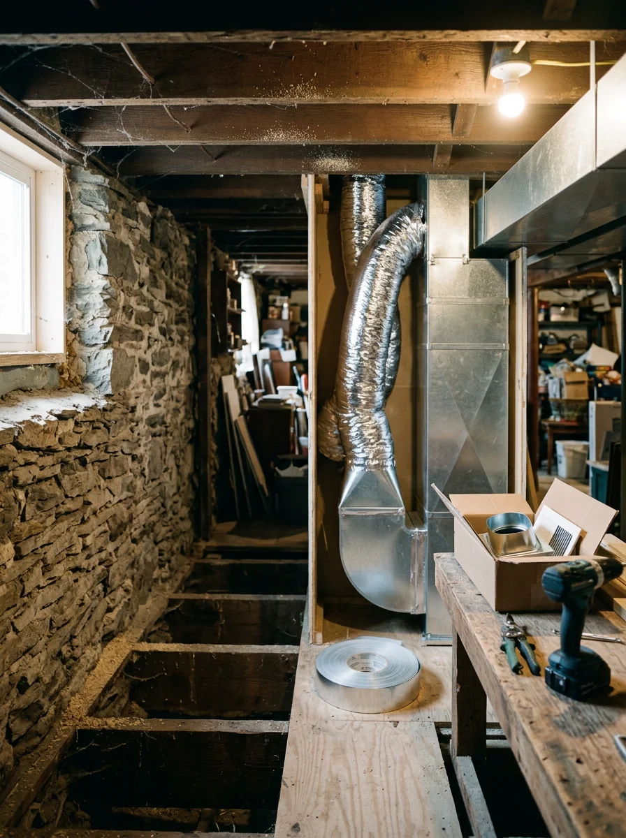 Ductwork and vent installation in an older house in Caln Township, Chester County, PA