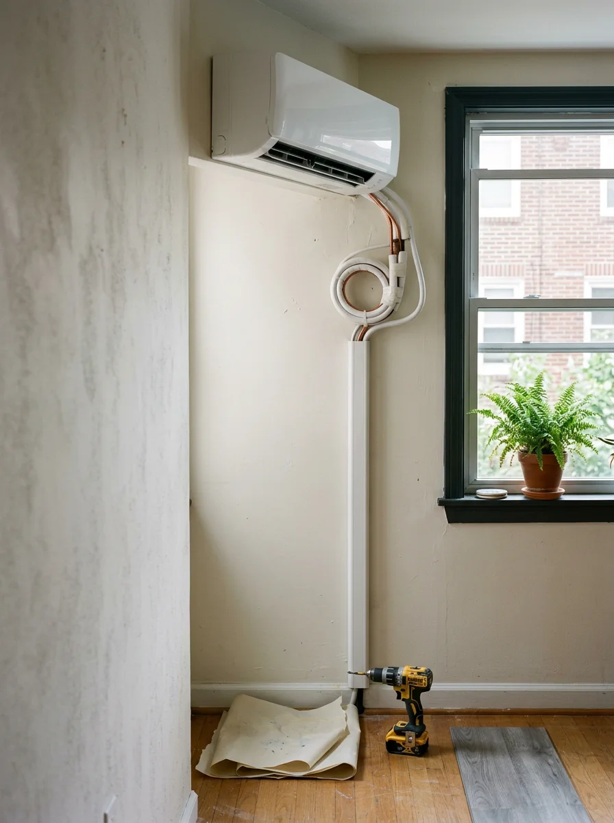 Indoor ductless mini-split wall unit installed in a Delaware County home
